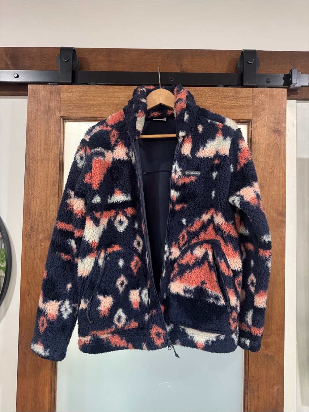 Columbia Women’s Navy, Coral & Cream Sherpa Puffer Jacket